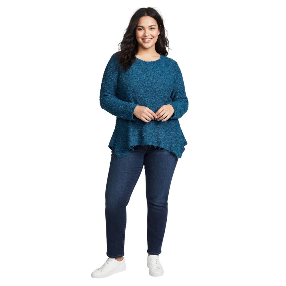 Avenue Plus Blue Nubby Textured Pullover Sweater Sz 26/28